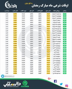 اوقات شرعی ماه رمضان 95- پایگاه اینترنتی دانستنی ایران